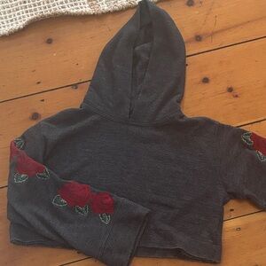 Floral Embroidered Kids Hoodie - Black
